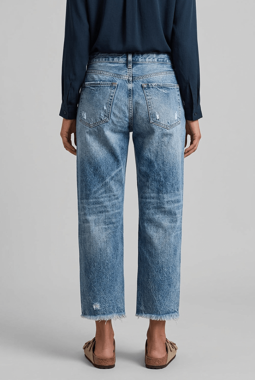 Women's High Waist Straight Leg Jeans | Distressed & Frayed Hem