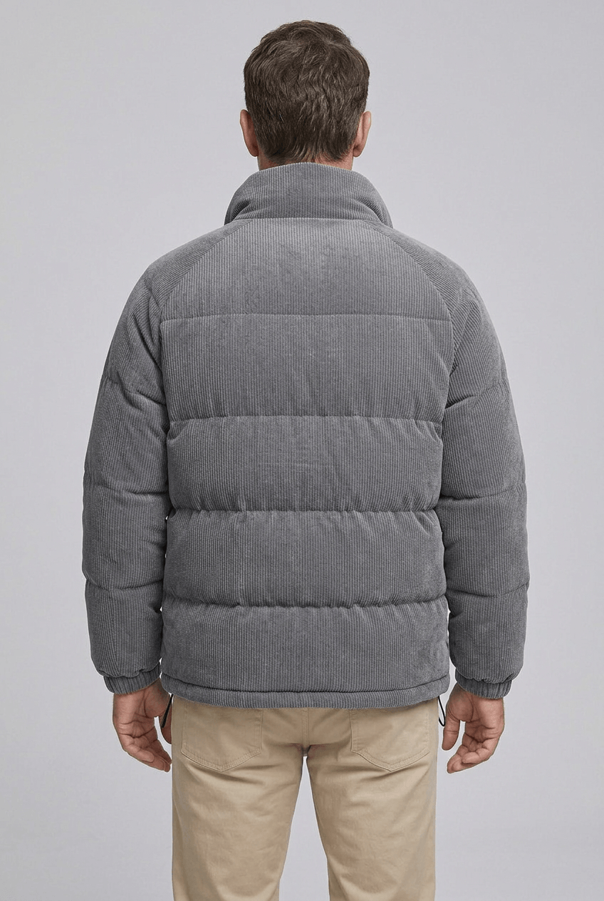 Men's Full Zip Puffer Winter Jacket | Stand-Up Collar & Drawcord Hem