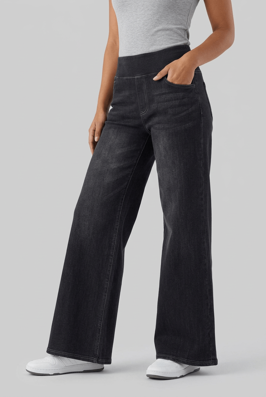Women's Wide-Leg Pull-On Jeans | Elastic Waist