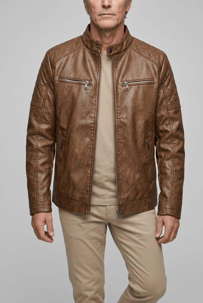 Men's Biker Jacket | Quilted Shoulder Detail