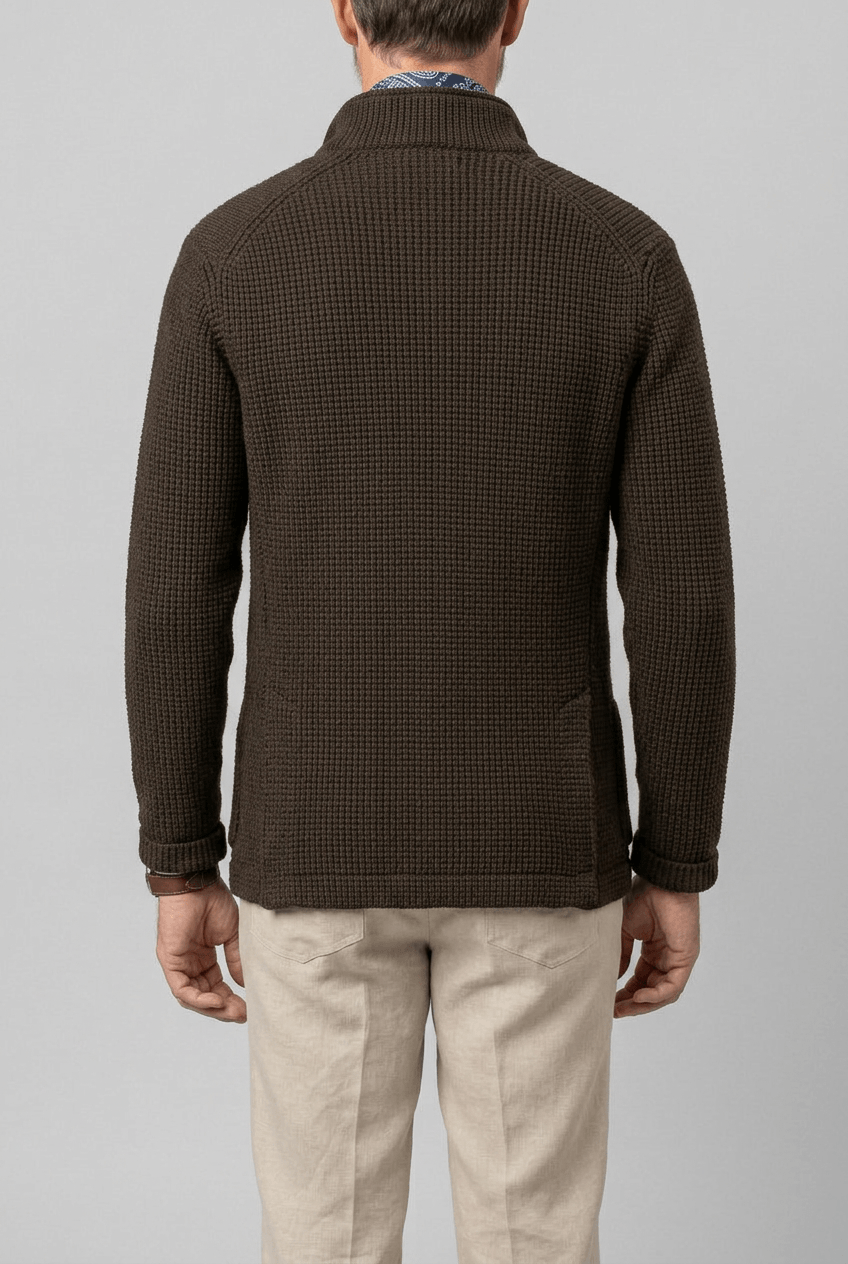 Knitted Cardigan for Men | Stand Collar & Button Front