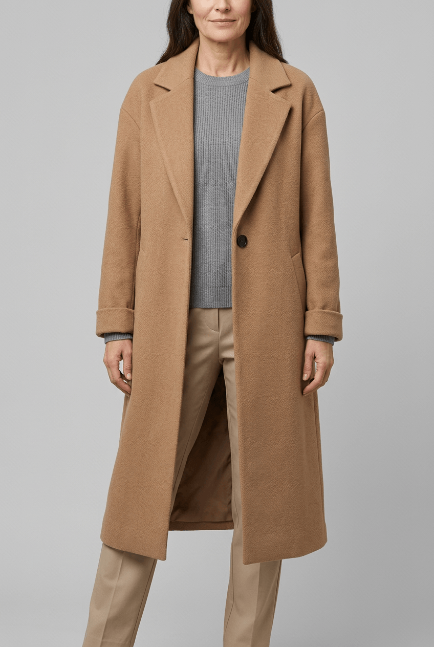 Women's Long Coat | Wide Lapel & Side Pockets