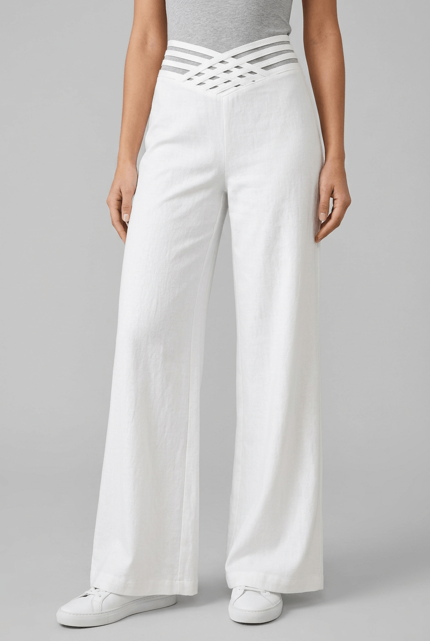 Women's High Rise Wide Leg Trousers | Crossover Cut Out Waist