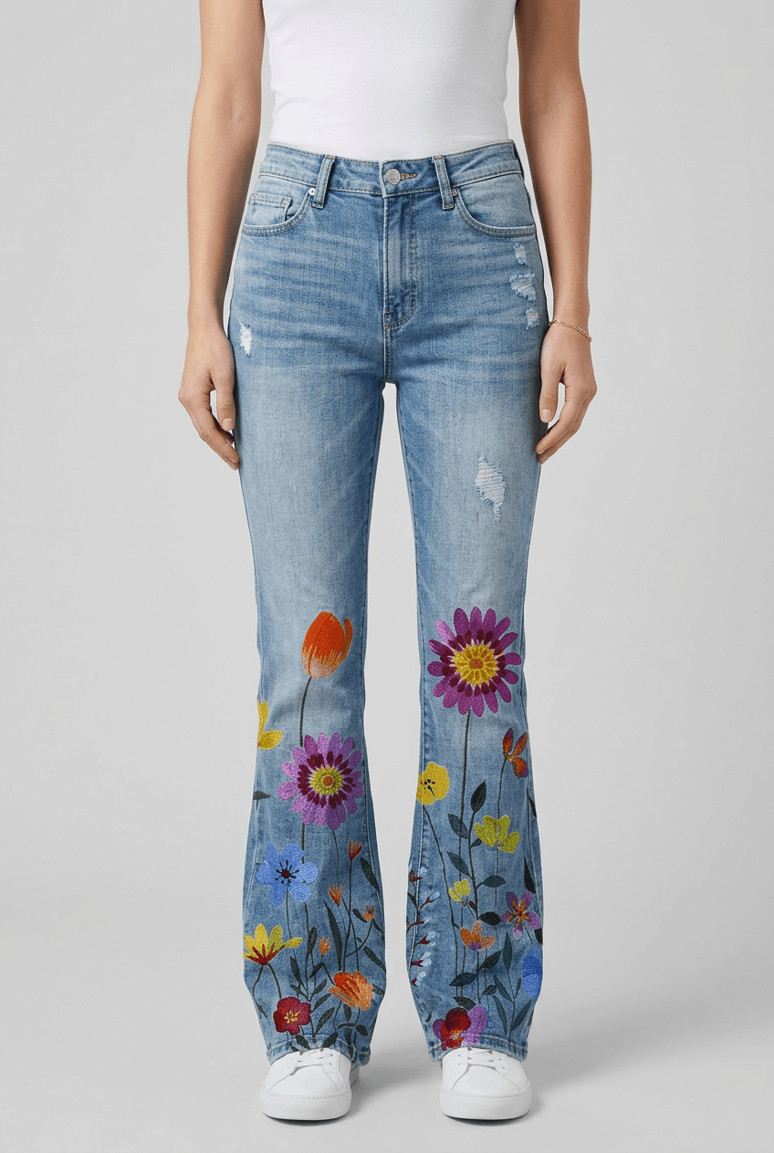 Women's Jeans with Flares | Floral Print