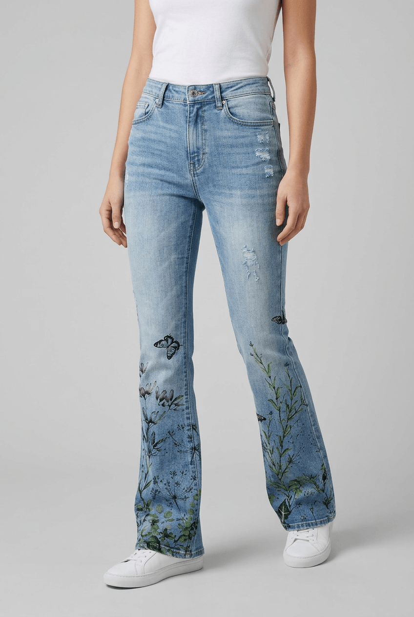 Women's Jeans with Flares | Floral Print