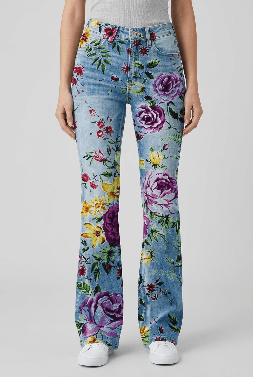 Women's Jeans with Flares | Floral Print