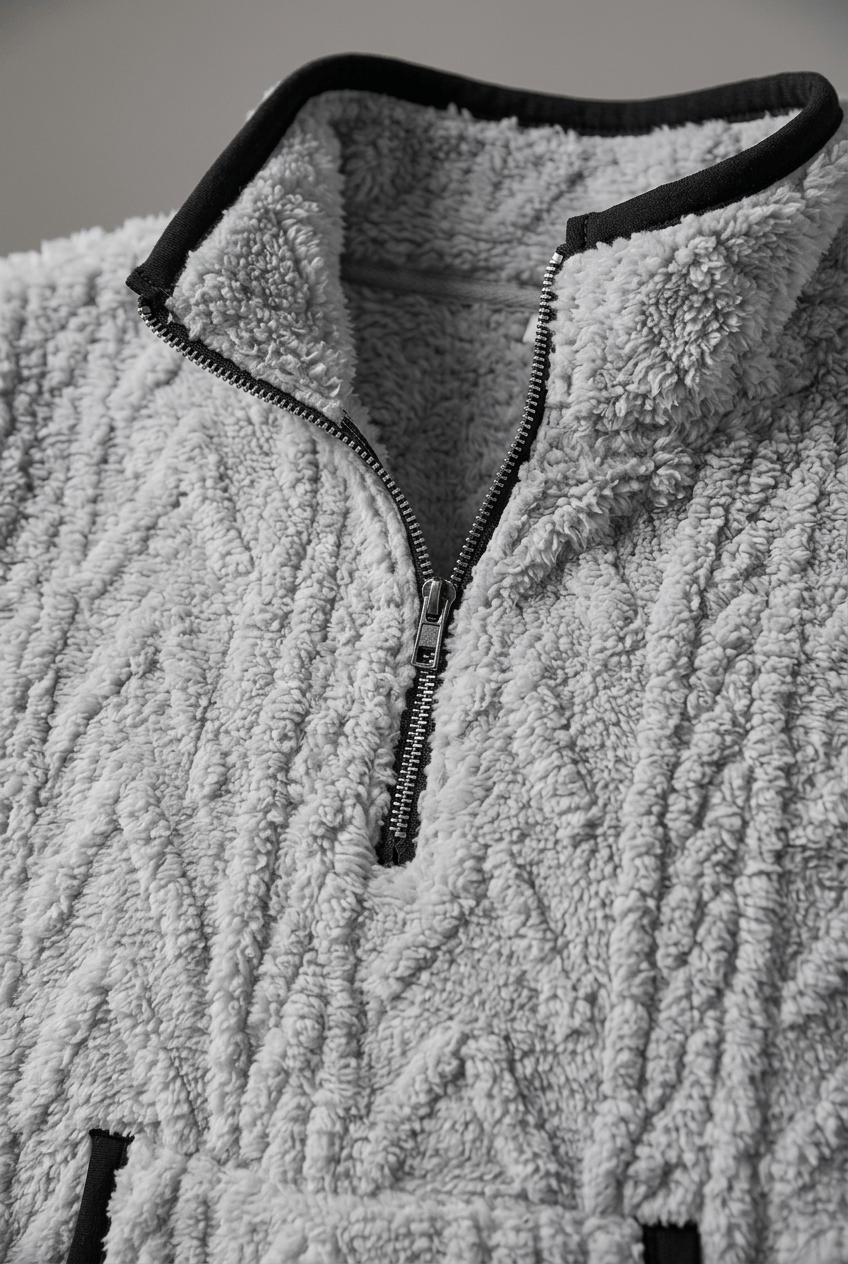 Women's Half Zip Fleece Jumper | Textured Fuzzy Kangaroo Pocket