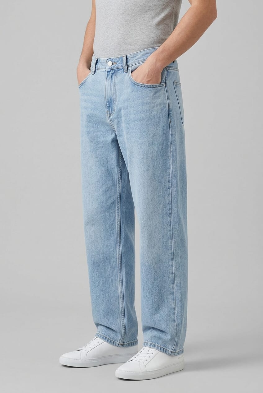 Men's Loose Fit Straight Leg Jeans | Stitched Front Pockets