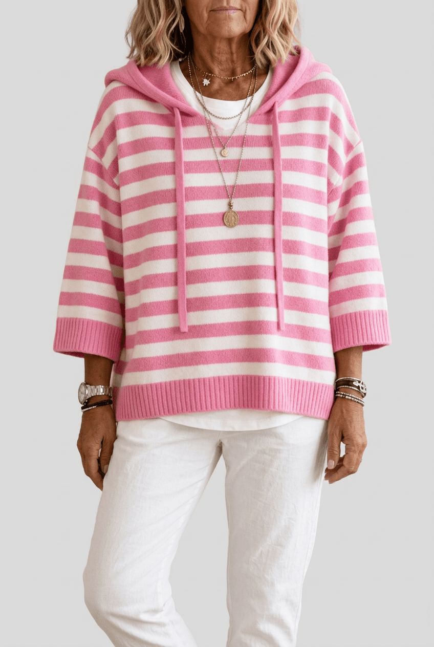 Oversized Hooded Women's Jumper | Striped Pattern
