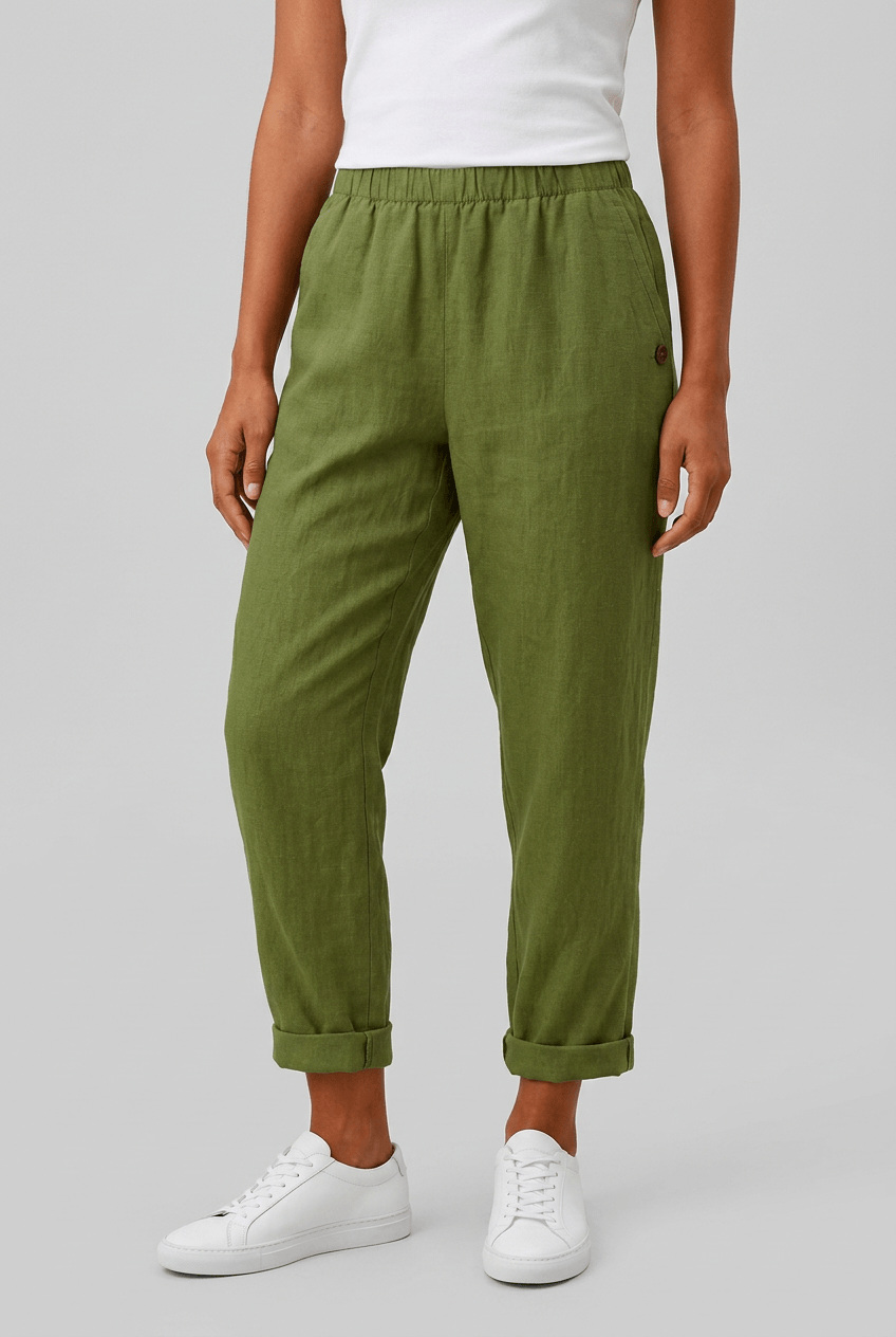 Women's Cropped Trousers | Elasticated Waist, Turn-Up Hem & Side Pocket