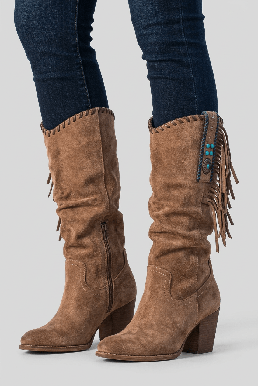 Women's Cowboy Boots | Fringe Trim & Side Zip