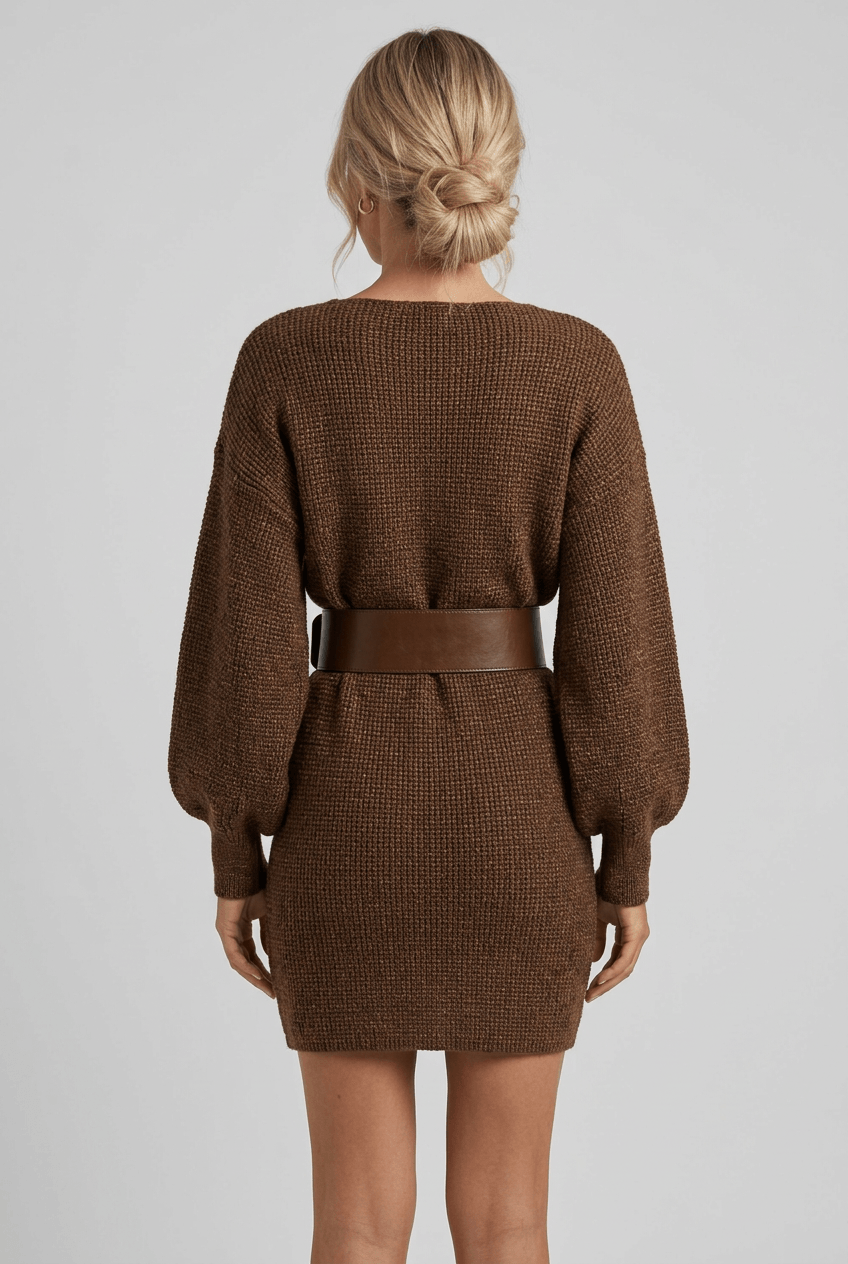 Women's Knitted Jumper Dress | Balloon Sleeve