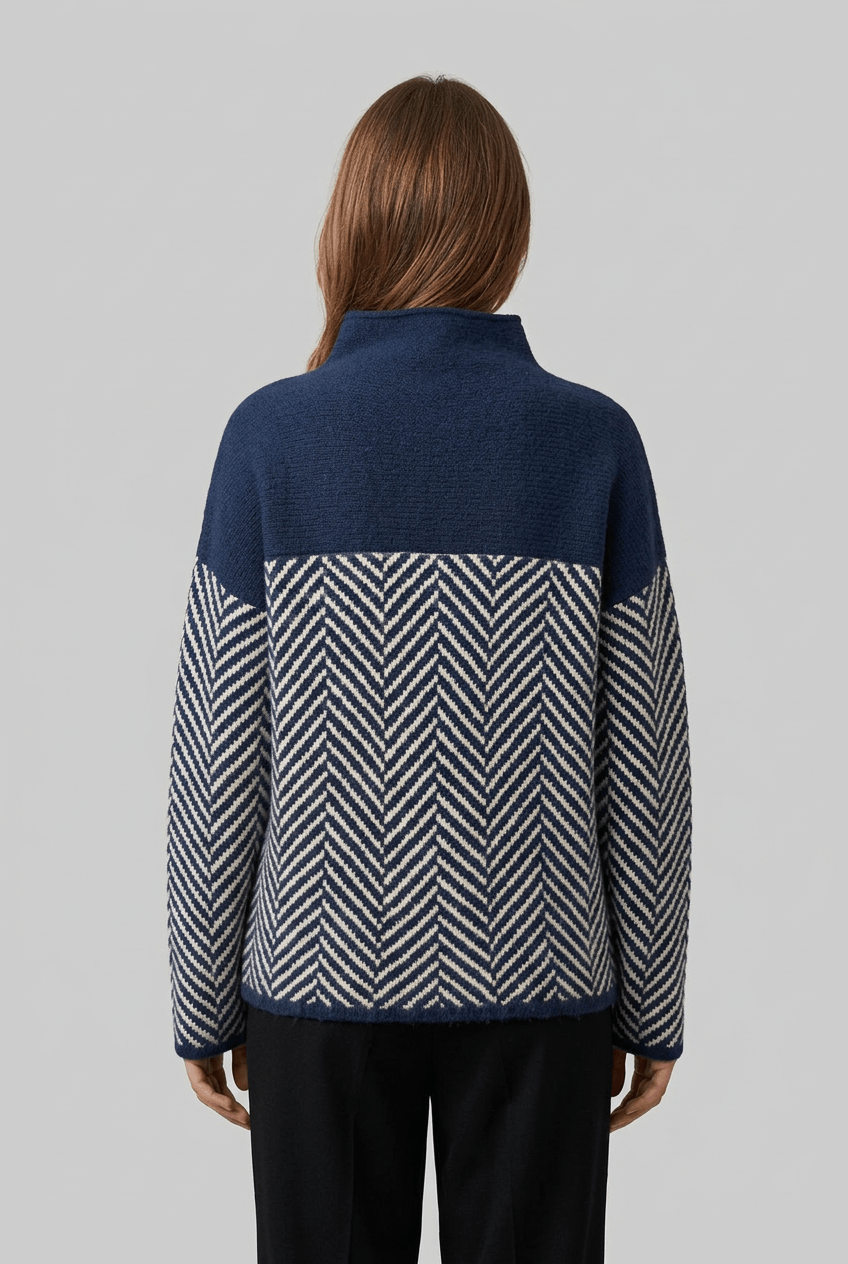 Women's Oversized Turtleneck Jumper | Chevron Pattern