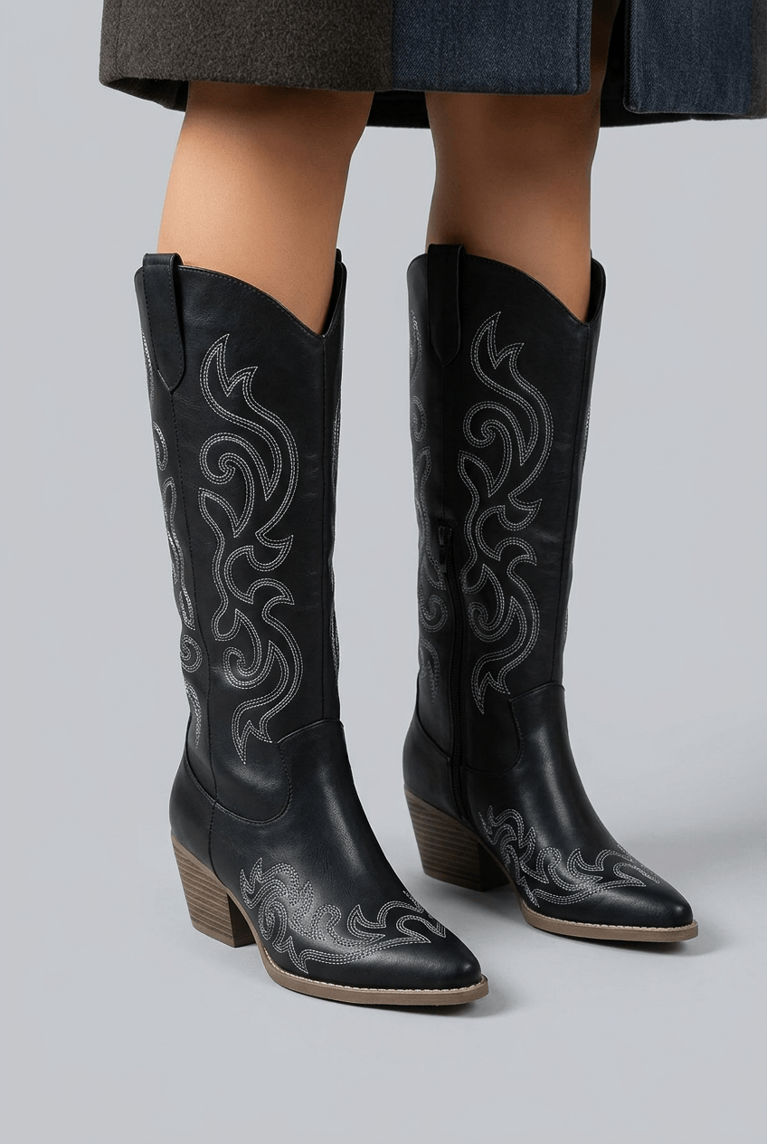 Women's Knee-High Boots | Western Embroidery & Pointed Toe