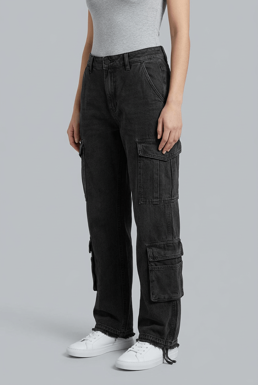 Women's Wide Leg Cargo Trousers | High Waist & Flap Pockets