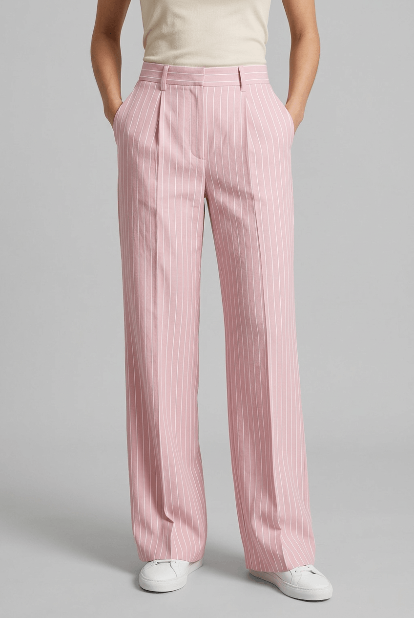 Women's Pinstripe Wide Leg Trousers | Tailored Pleat Front