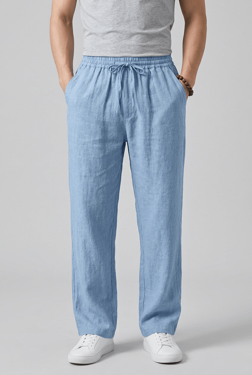 Men's Straight Leg Trousers | Elasticated Drawstring Waist & Side Pockets