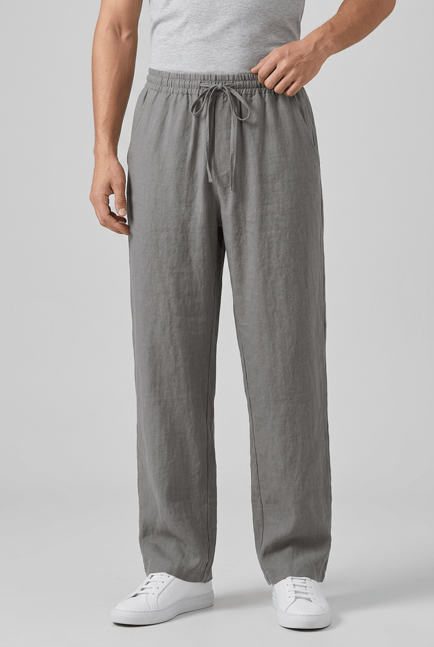 Men's Straight Leg Trousers | Elasticated Drawstring Waist & Side Pockets