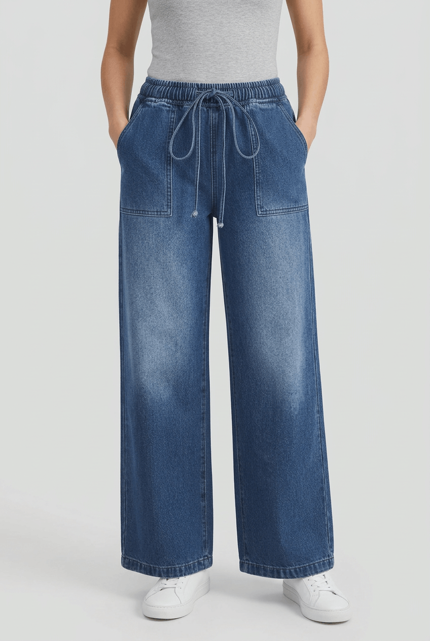 Women's Wide Leg Jeans | Elastic Drawstring Waist