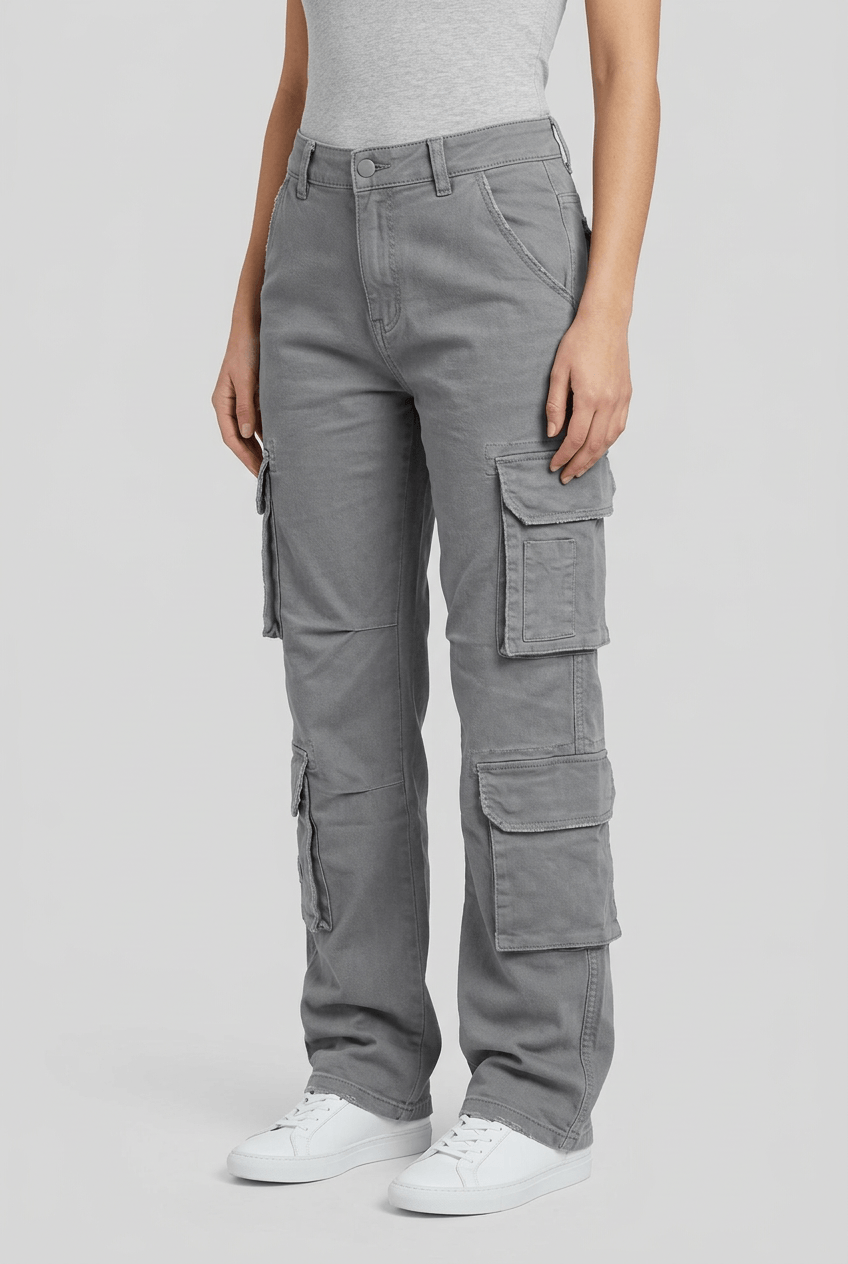 Women's Wide Leg Cargo Trousers | High Waist & Flap Pockets