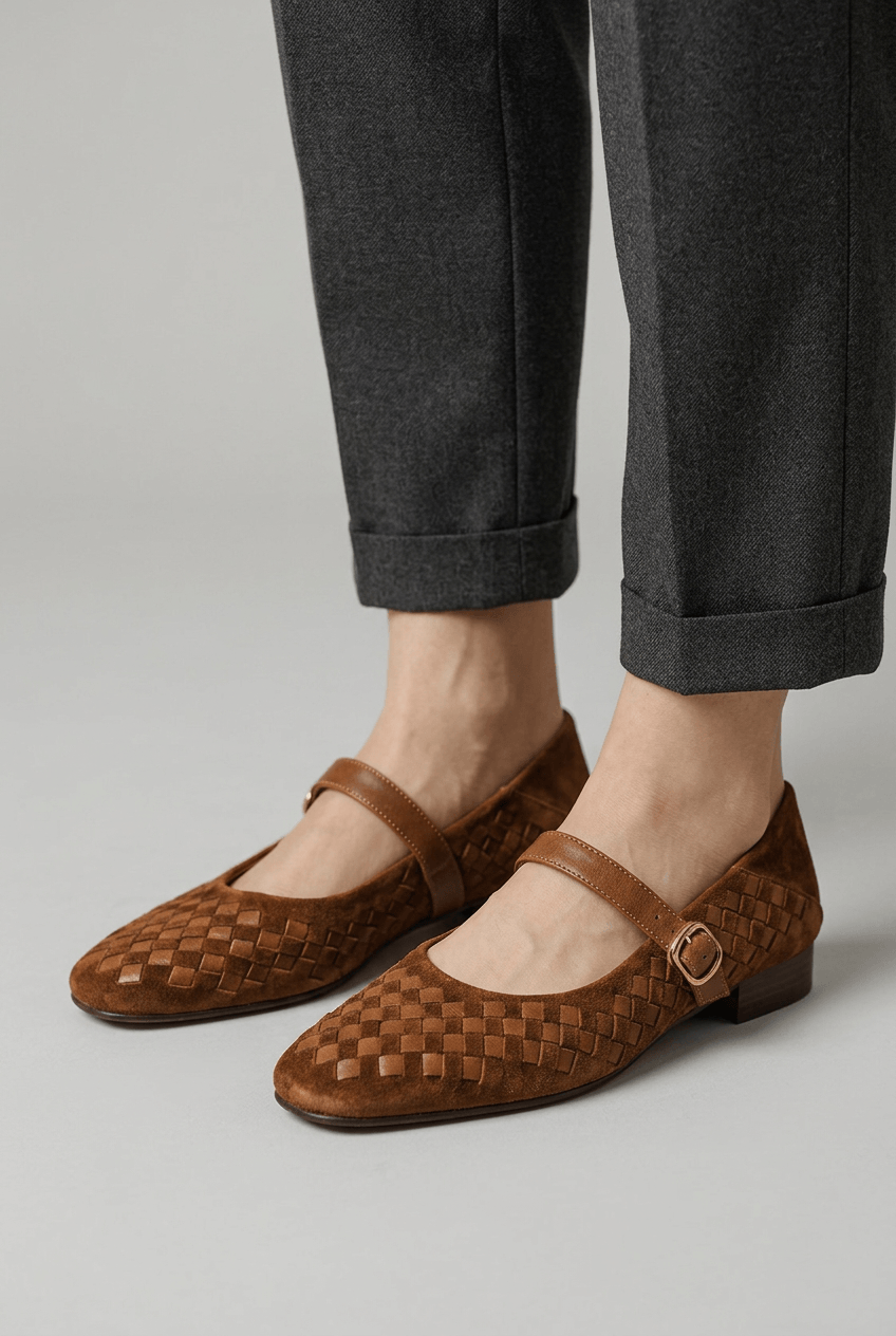Women's Woven Mary Jane Shoes | Buckle Strap Round Toe
