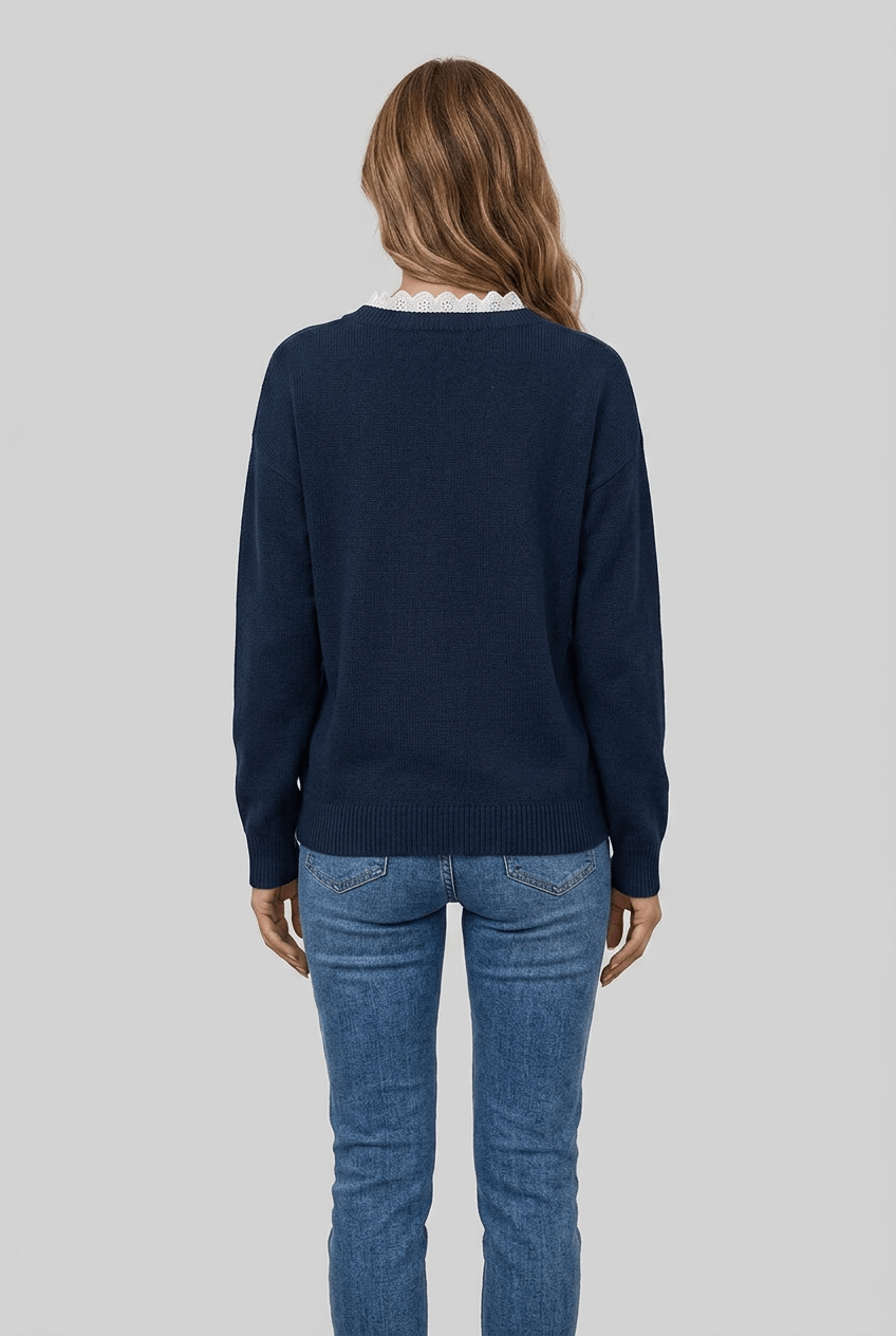 Women's V-Neck Jumper | Contrast Trim & Ribbed Cuffs