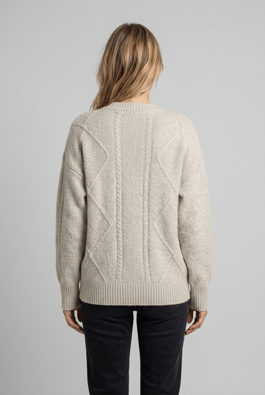 Woman's V-Neck Button-Front Cardigan | Cable Knit