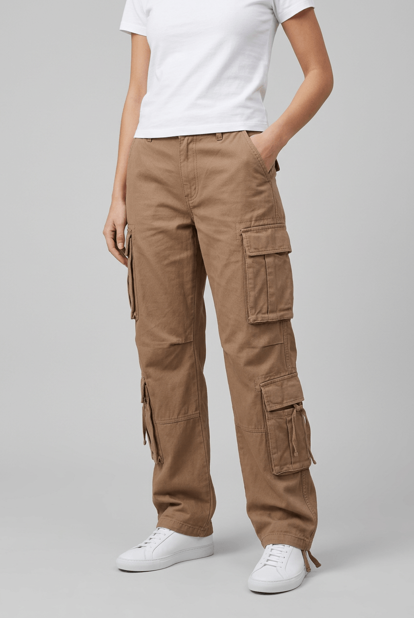 Women's Wide Leg Cargo Trousers | High Waist & Flap Pockets