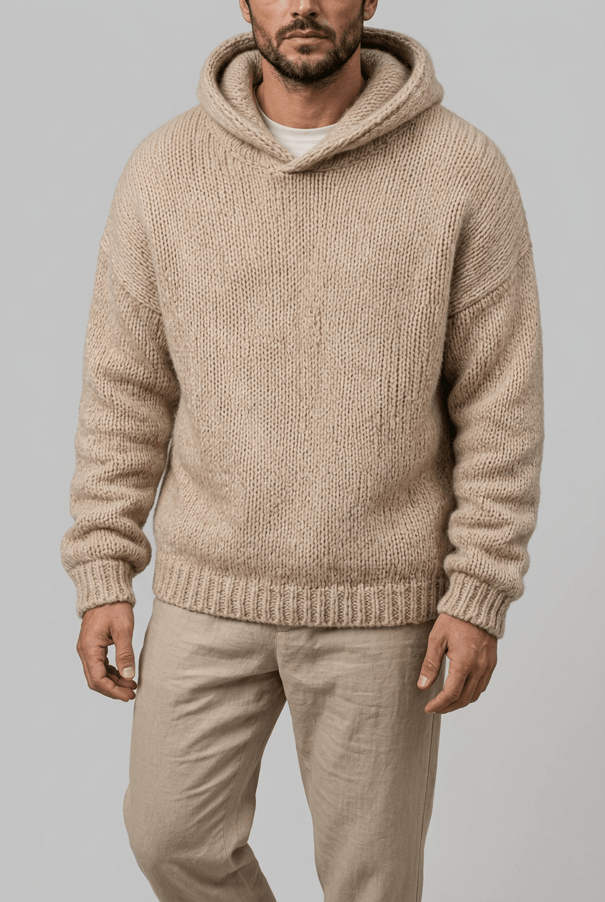 Men's Knitted Hoodie | Chunky Ribbed Pullover