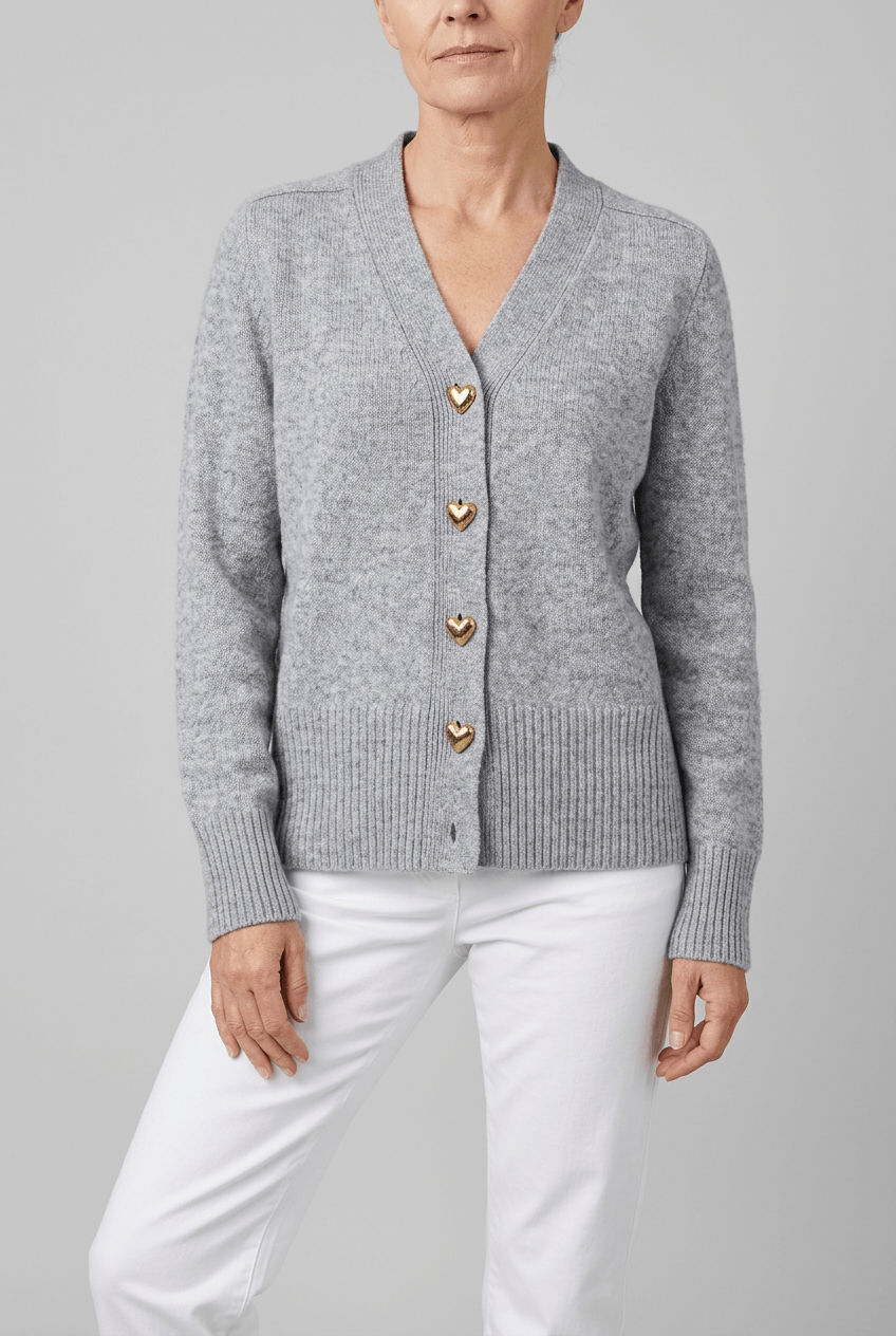 Women's V-Neck Cardigan | Heart Button Front