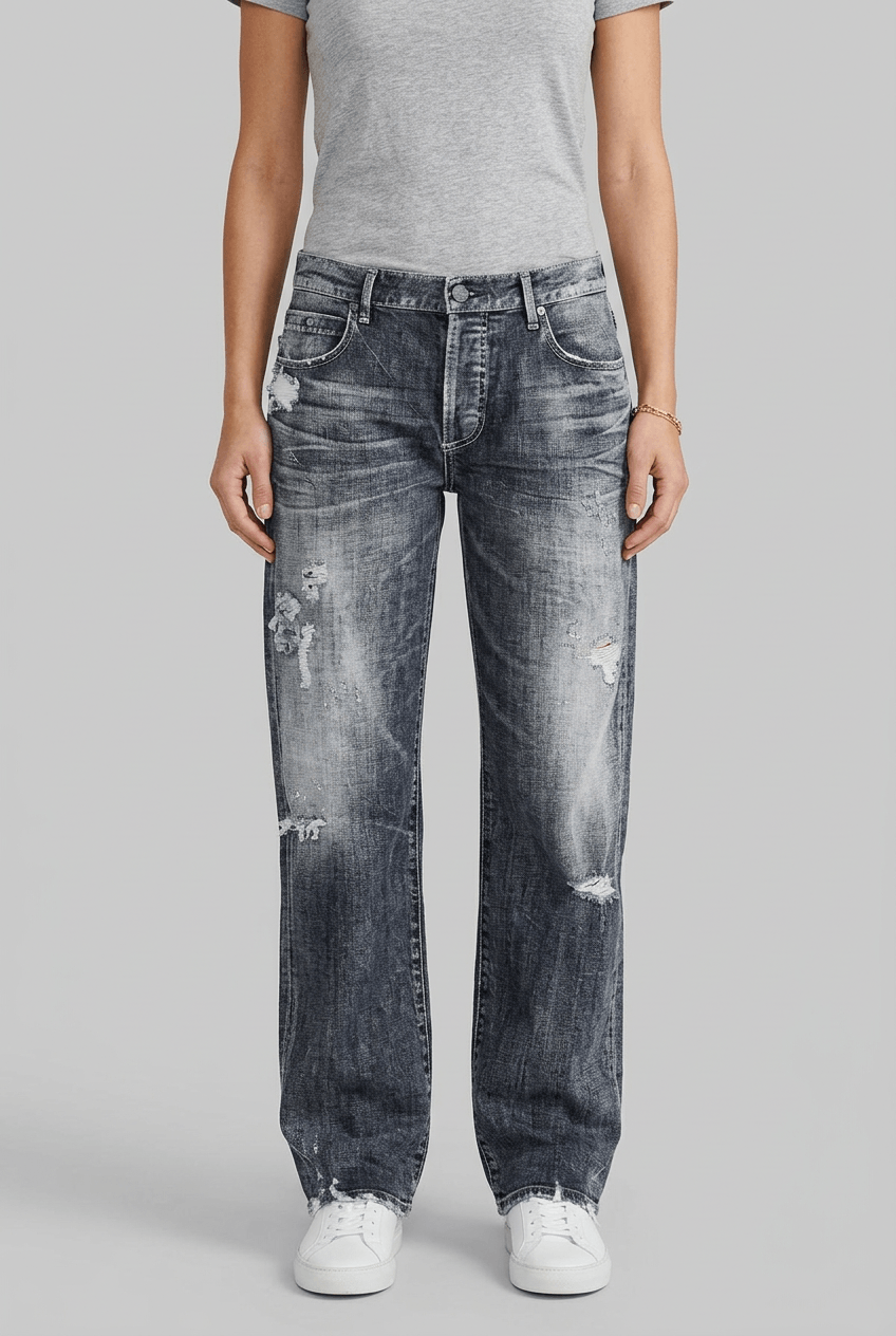 Women's Distressed Straight Jeans | Frayed Hem Rip Detail
