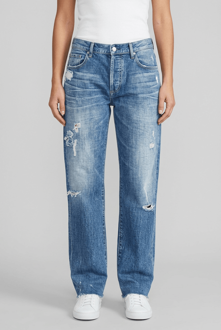 Women's Low-Rise Wide Leg Jeans | Distressed & Frayed Hem