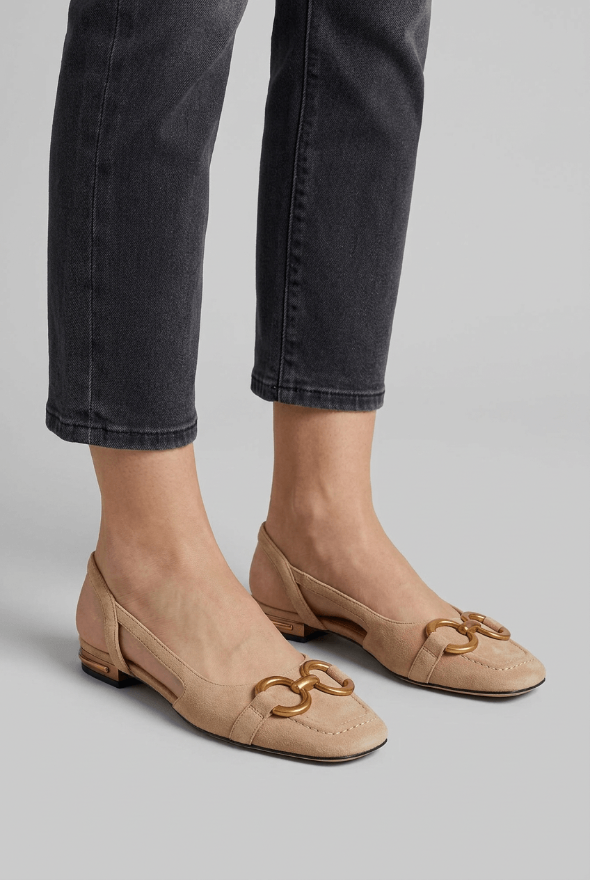 Women's Slingback Flats | Gold Buckle Detail