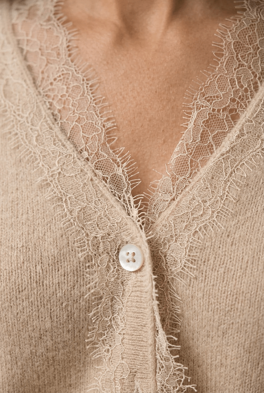 Women's Cardigan | Lace-Look Trim & Button Front