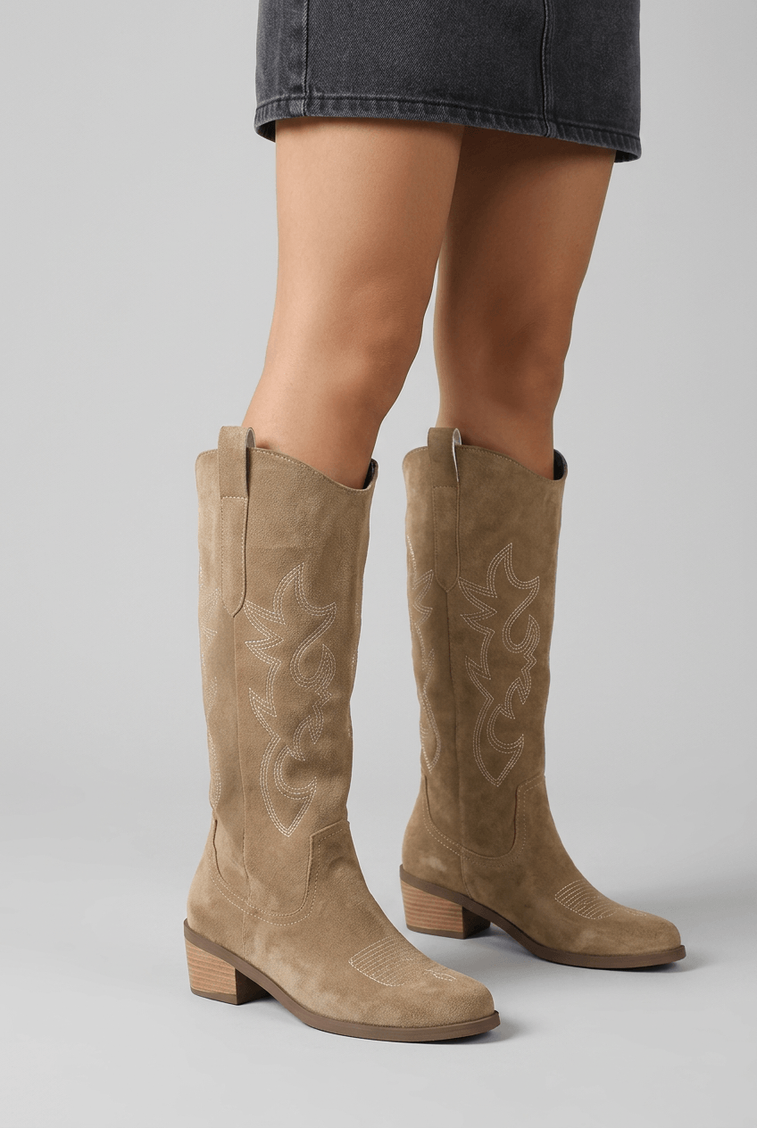 Women's Knee High Boots | Western Embroidery & Side Zip