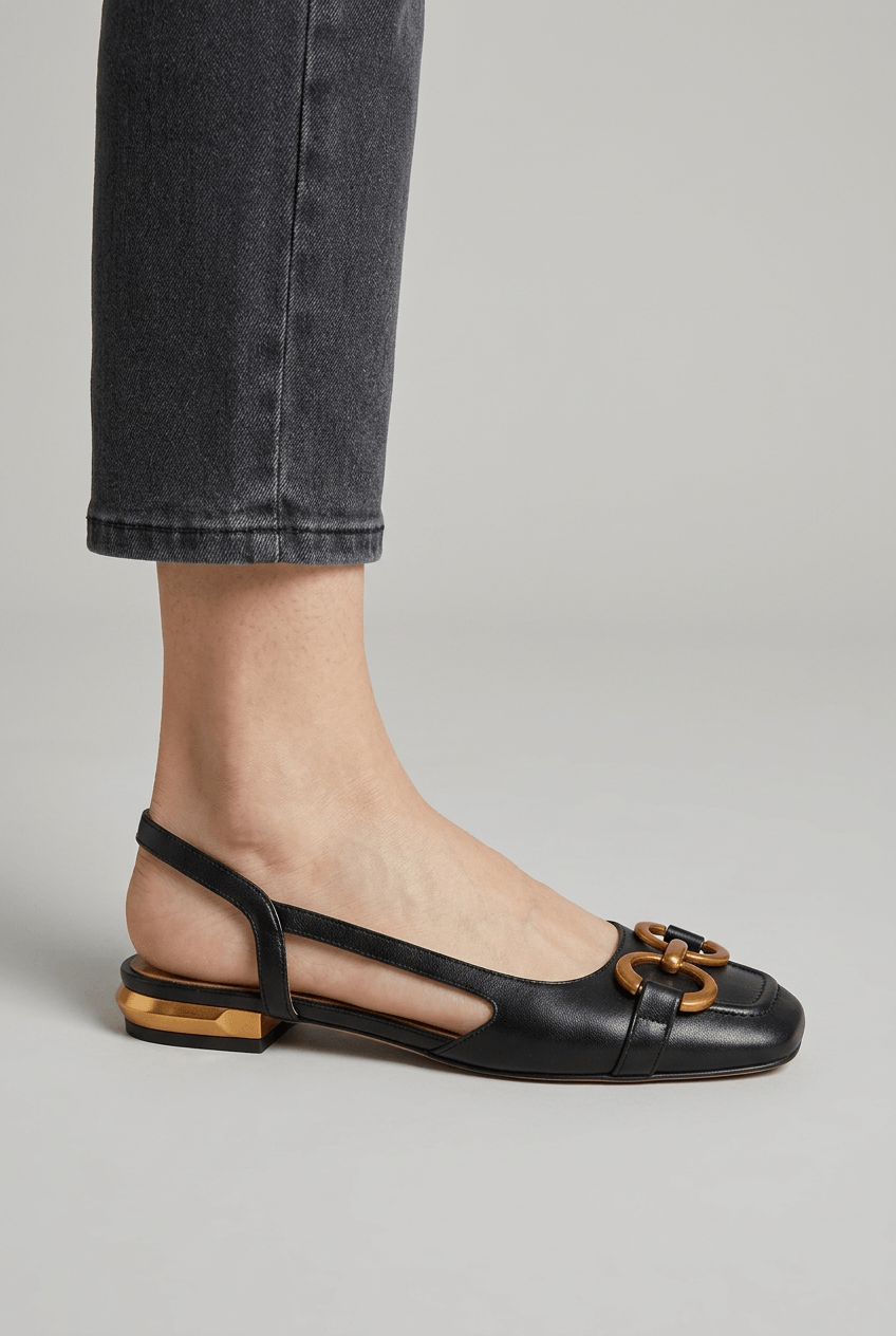 Women's Slingback Flats | Gold Buckle Detail