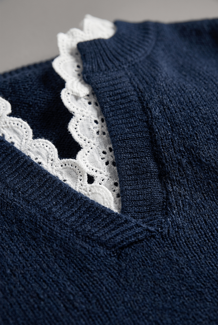 Women's V-Neck Jumper | Contrast Trim & Ribbed Cuffs