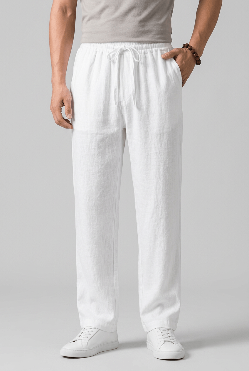 Men's Straight Leg Trousers | Elasticated Drawstring Waist & Side Pockets