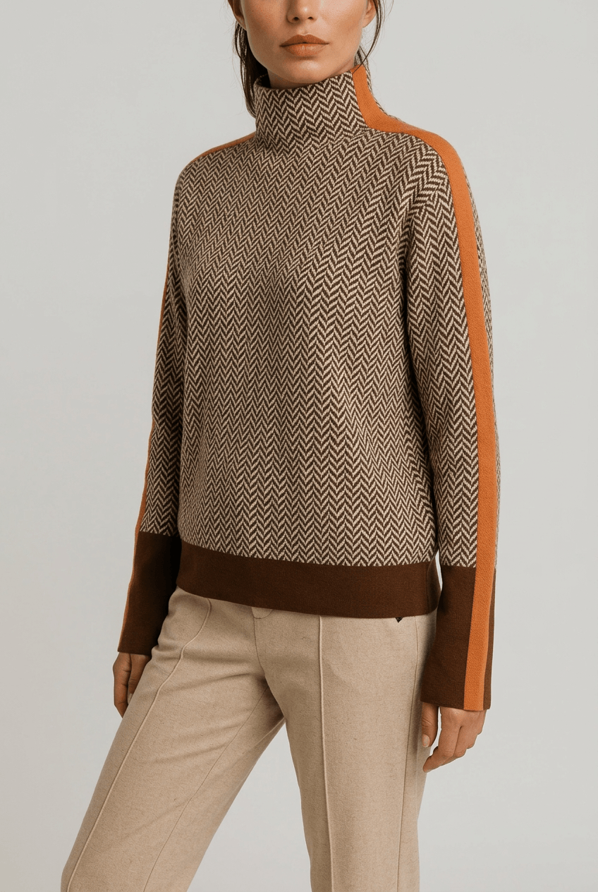 Women's Jumper | Turtleneck & Herringbone Pattern