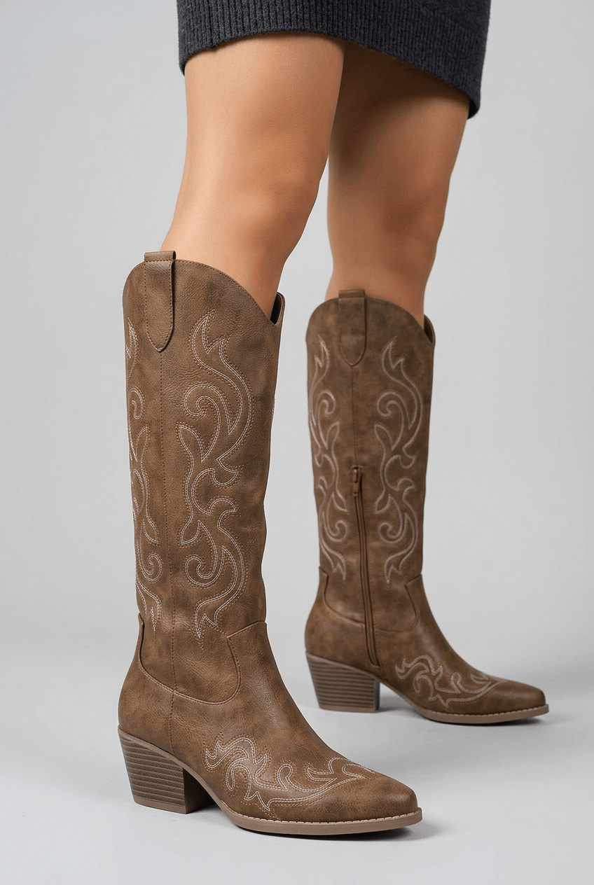 Women's Knee-High Boots | Western Embroidery & Pointed Toe