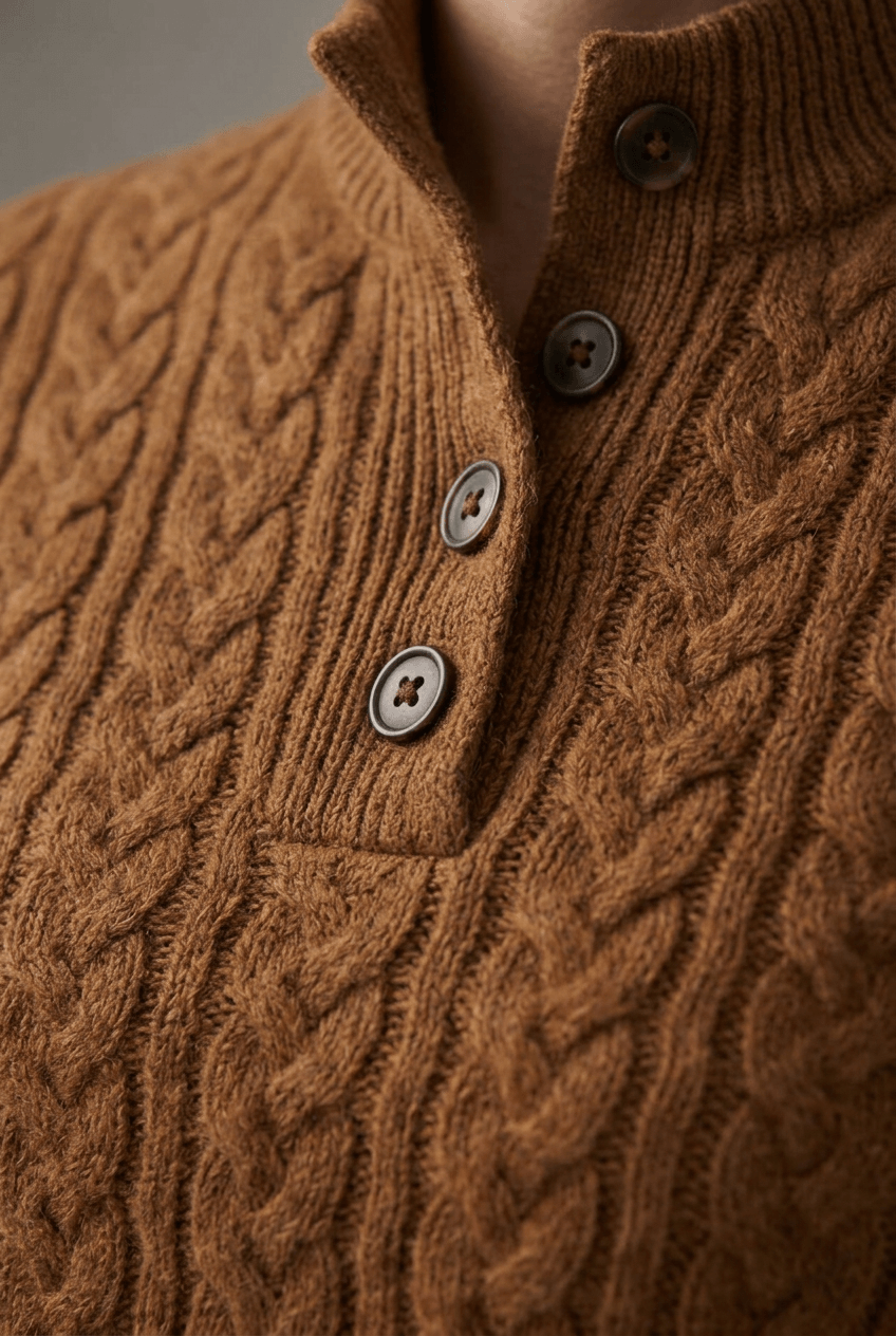 Women's Cable Knit Jumper | Button Stand Collar