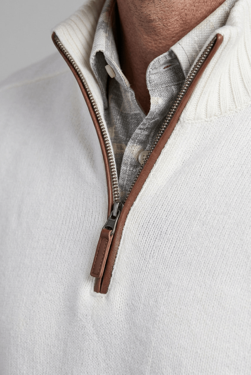 Men's Quarter Zip Sweater | High Collar and Ribbed Cuffs