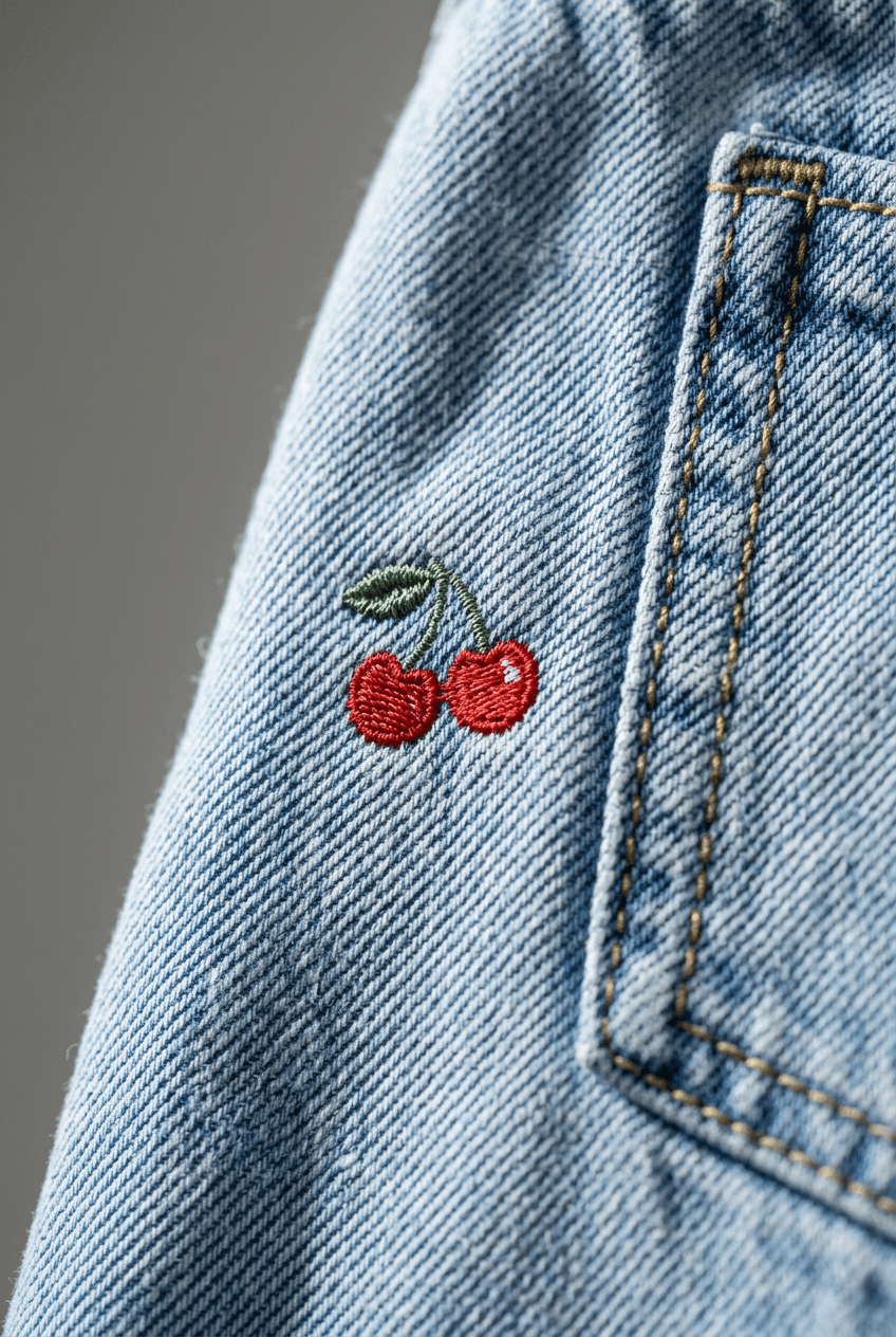 Women's Wide Leg Jeans | Cherry Embroidery