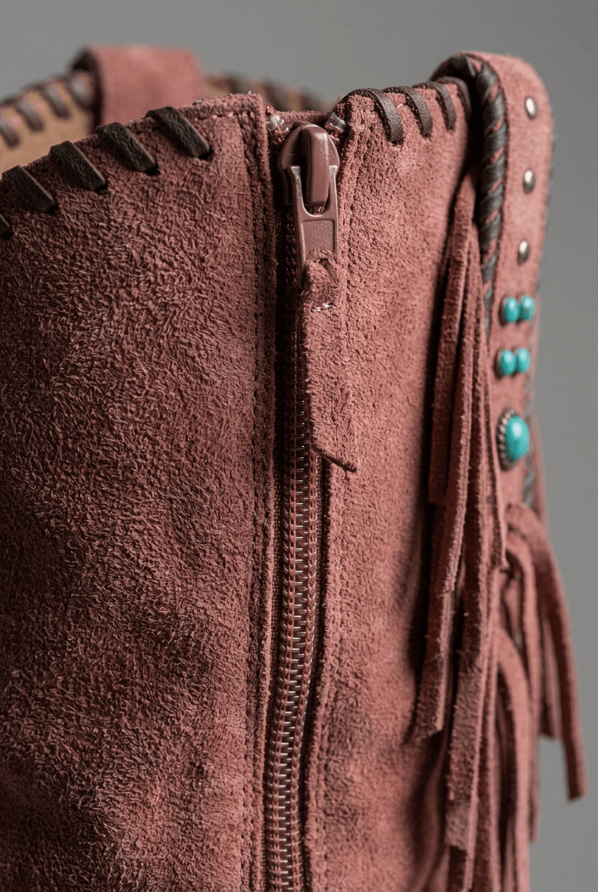 Women's Knee High Fringe Boots | Studded Block Heel