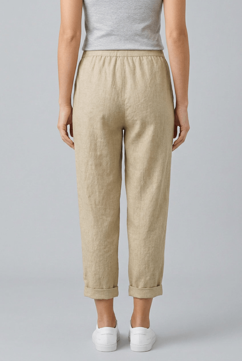 Women's Cropped Trousers | Elasticated Waist, Turn-Up Hem & Side Pocket