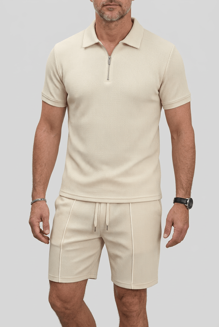 Men's Co-Ord Set | Zip-Up Polo & Drawstring Shorts