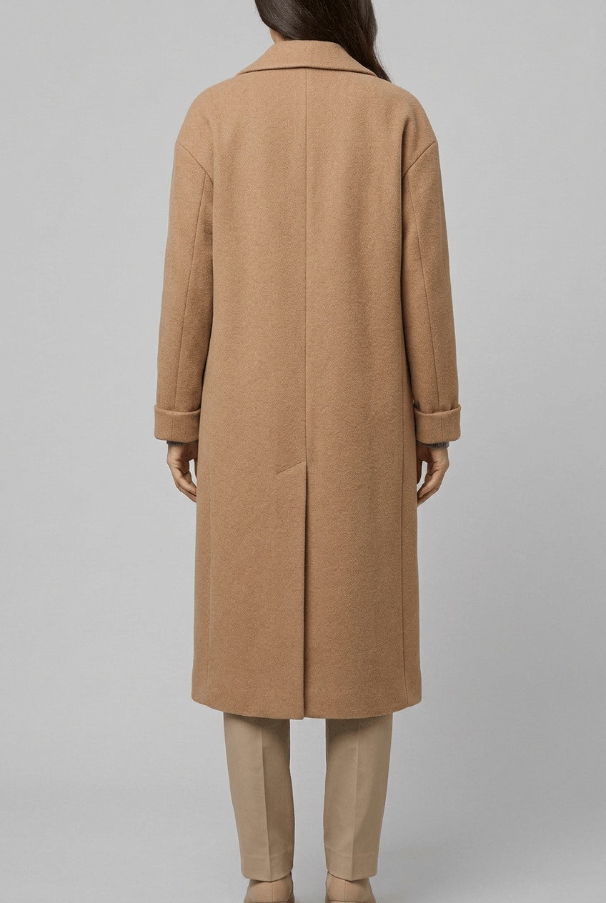 Women's Long Coat | Wide Lapel & Side Pockets