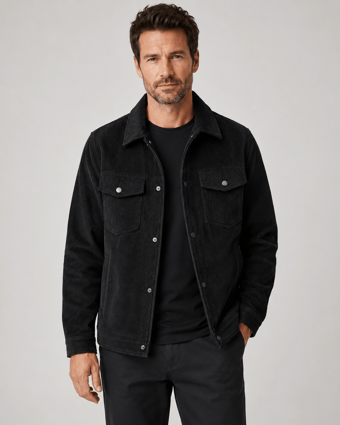 Versatile Mens Overshirt with Snap Button Front and Chest Flap Pockets