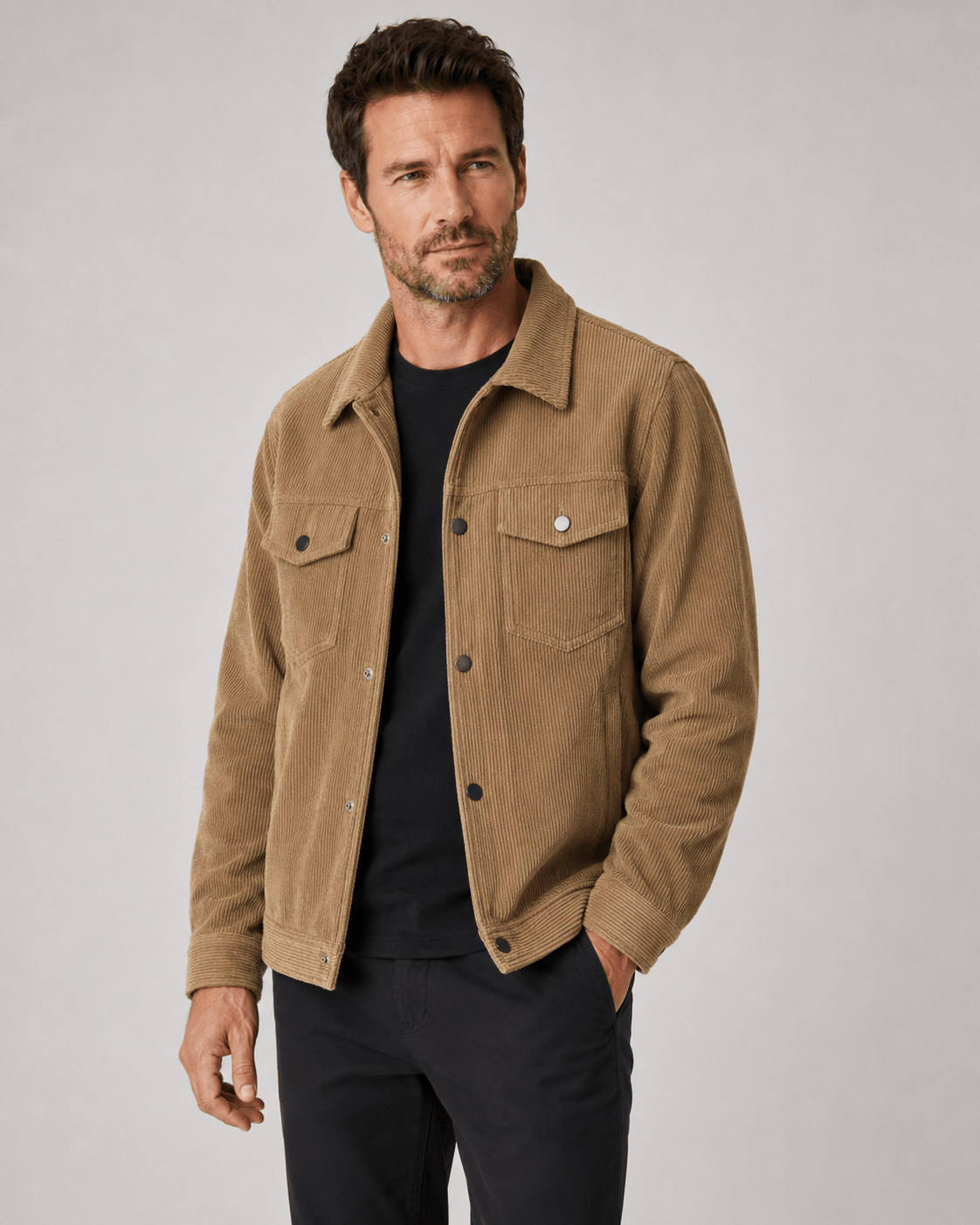 Versatile Mens Overshirt with Snap Button Front and Chest Flap Pockets