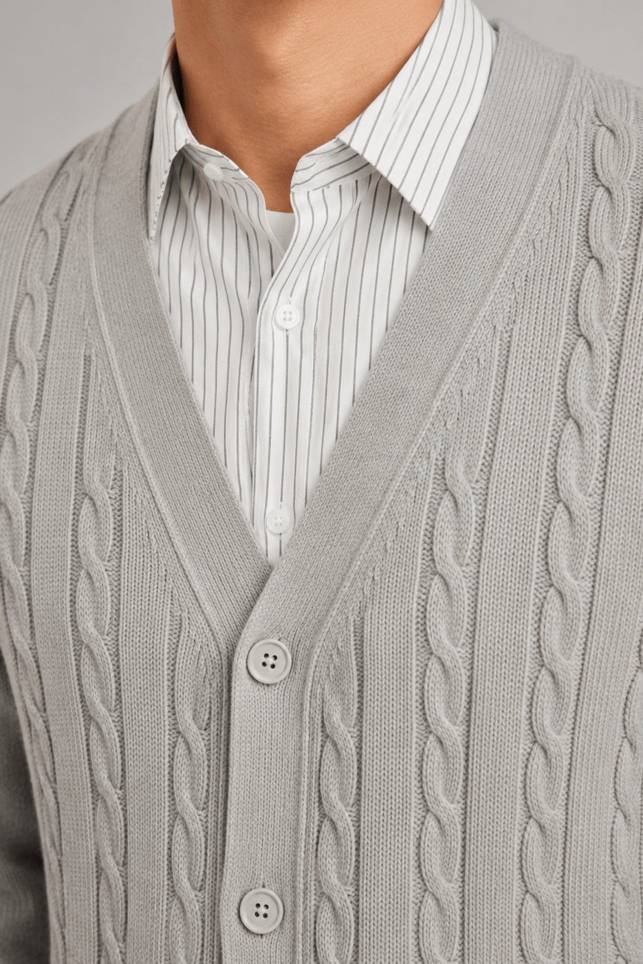 Men's Cable Knit Cardigan | V-Neck & Button Front